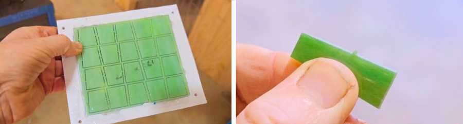 Green resin casting mold and small translucent green cast part