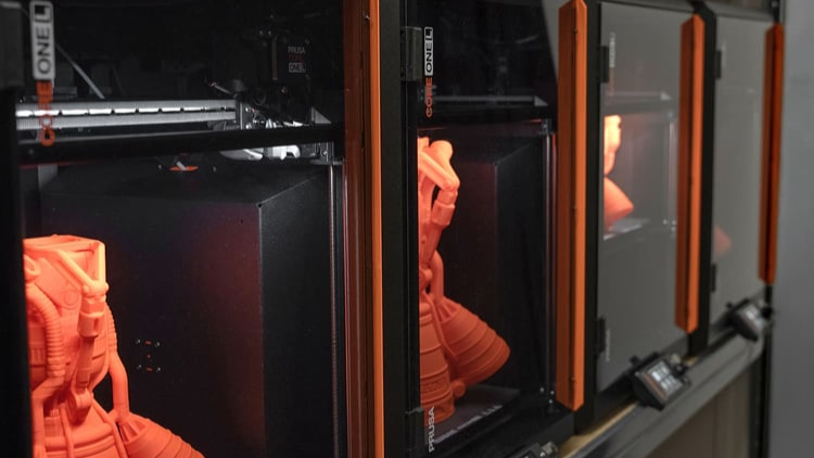 Image of multiple Prusa CORE One L 3D printers that were set up within minutes of being unpacked.