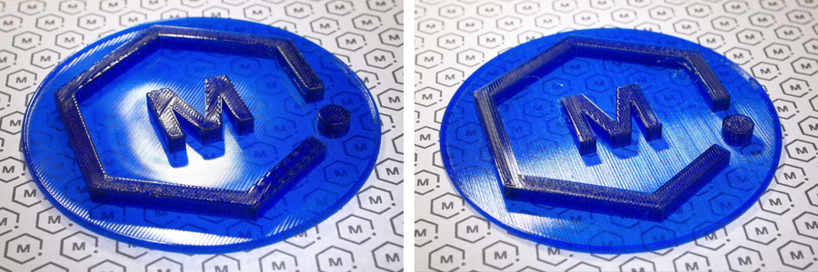 Note: The print on the left received a little too much heat and warped slightly. However, the clarity is higher, and the strings visible along the top-right edge of the outline were cleaned up in the process. It&rsquo;s not a perfect comparison since the prints don&rsquo;t use exactly the same G-code, but the point still stands