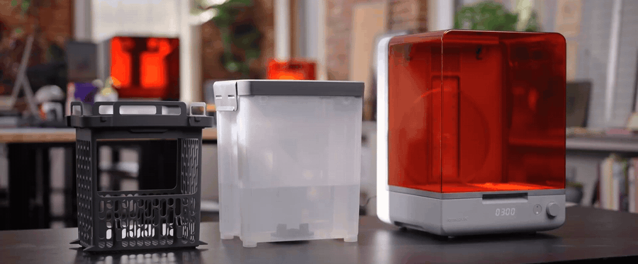 Form Studio Wash+Cure with its wash basket, wash bucket, and curing chamber
