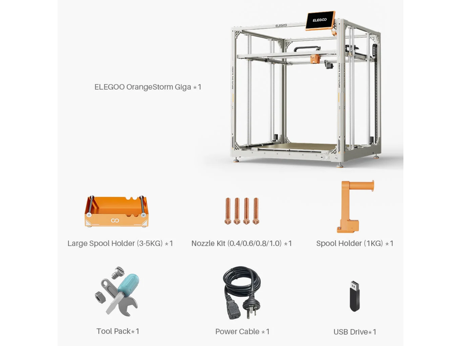 Elegoo OrangeStorm Giga High-Speed Large-Format 3D Printer Kit Starter Bundle