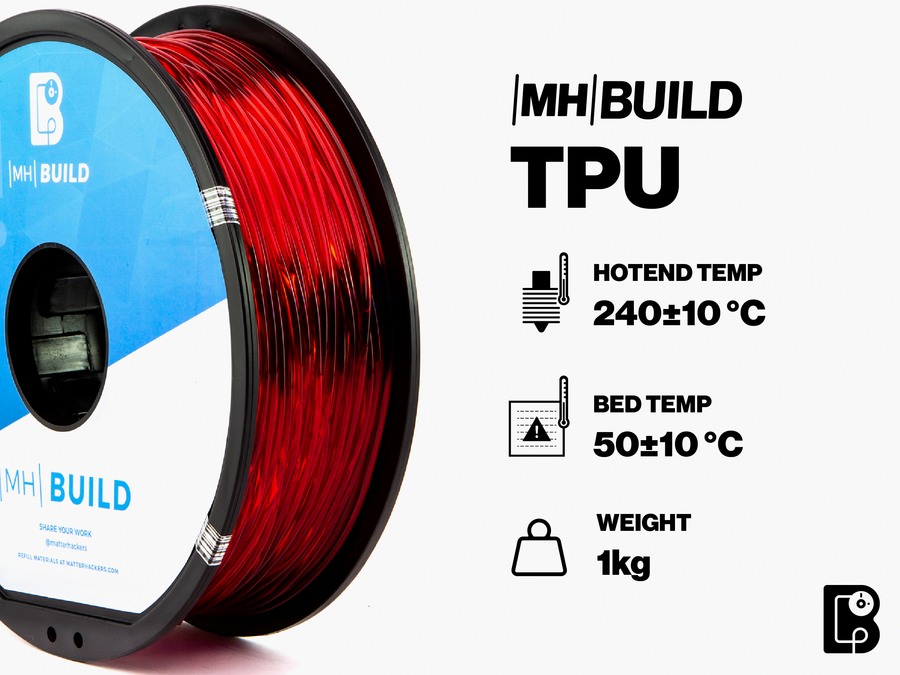 Translucent Red MH Build Series TPU Flexible Filament - 1.75mm (1kg)
