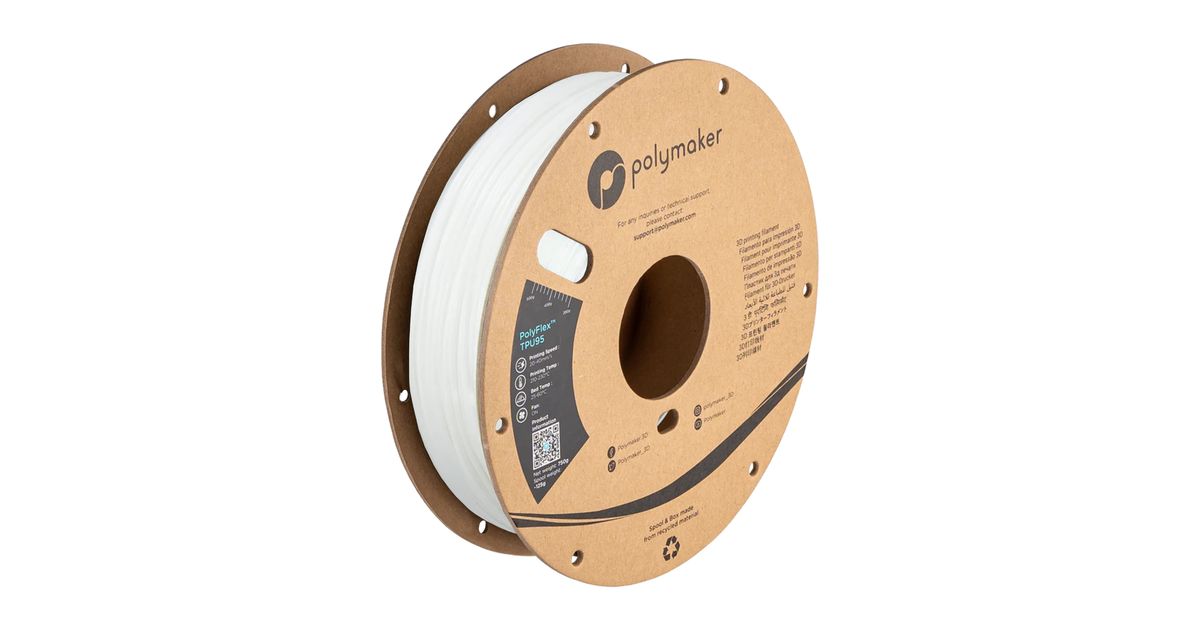 Polymaker PolyFlex True White TPU95 Flexible Filament - 1.75mm (0.75kg ...