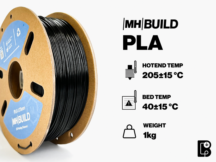 Black MH Build Series PLA Filament - Cardboard Spool - 1.75mm (1kg)